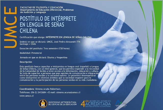 Afiche informativo del Postítulo de Intérprete en Lengua de Señas Chilena 