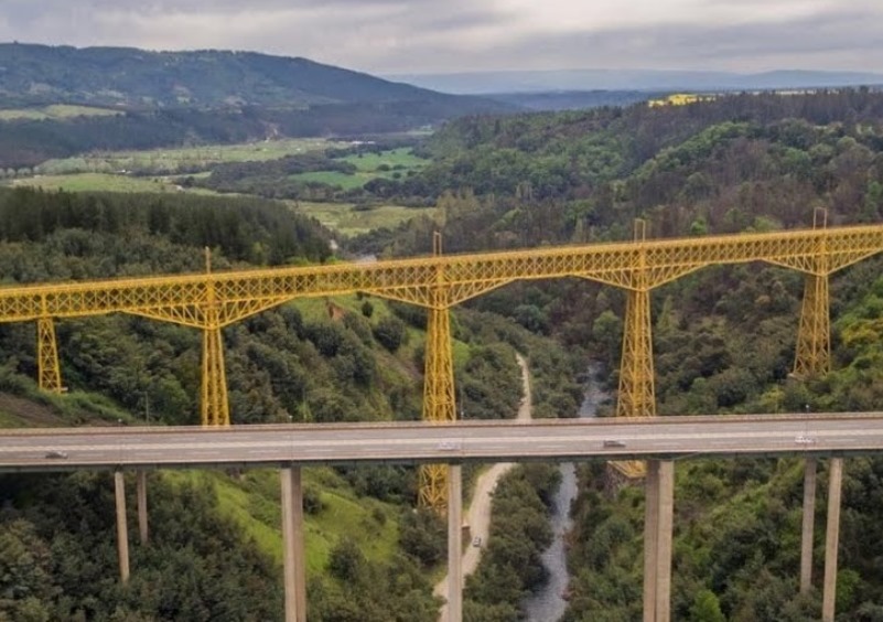 Fotografía en la que aparece un puente que cruza una gran zona de vegetación