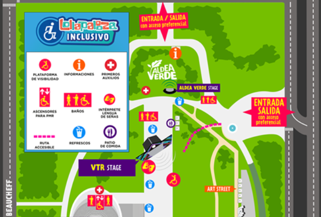 Plano de Lollapalooza con sus medidas de accesibilidad 