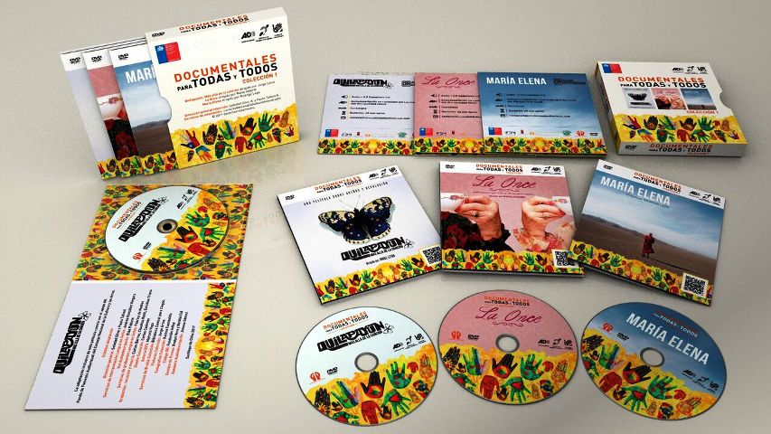 Imagen qeu muestra los DVD y carátulas de los documentales chilenos inclusivos.