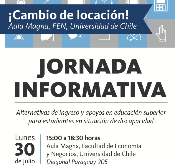 Afiche de difusión de la Jornada sobre Alternativas de Acceso y Apoyo a estudiantes en situación de discapacidad en Educación Superior.