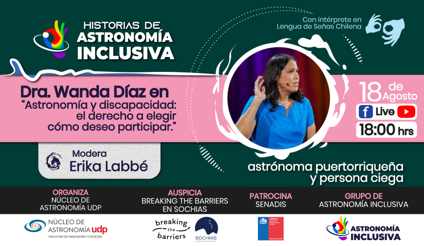 Afiche de la primer sesión de “Historias de Astronomía Inclusiva”.