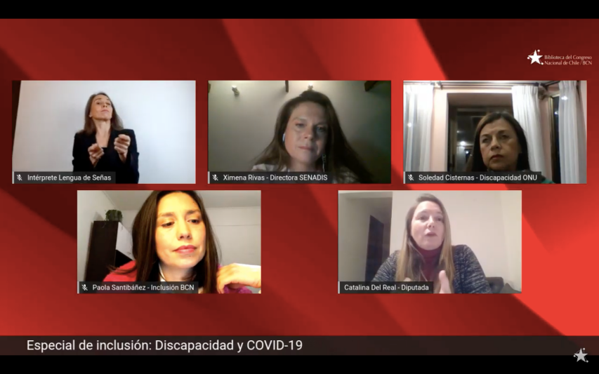 Captura de pantalla de conversatorio virtual sobre Discapacidad y COVID-19.